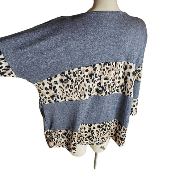 Doublju XL Long Sleeve Shirt Grey and Leopard Mixed Print Soft&Cozy - Picture 3 of 8